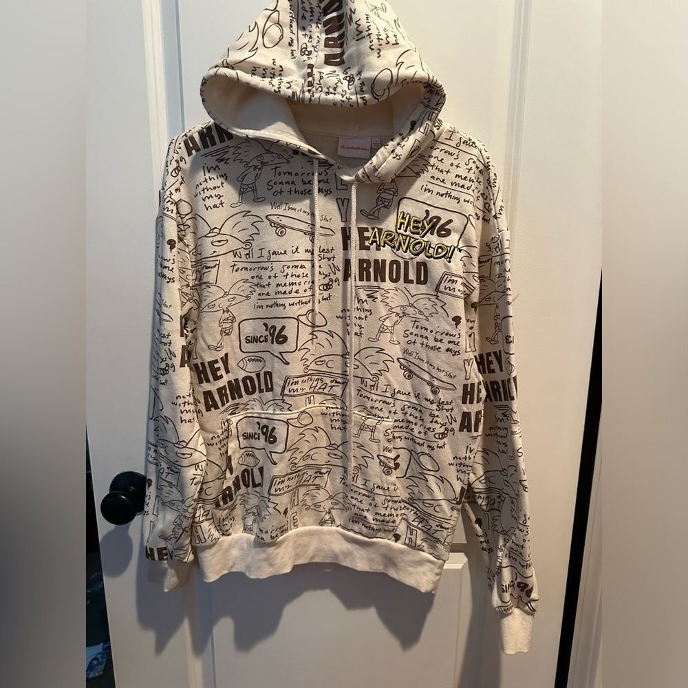 Hey Arnold Hoodie Embroidered All Over Print Nickelodeon Large S Sweatshirt AOP